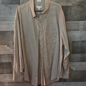 Van Heusen Men's Plaid Button Down Shirt - Brown and Cream Xxl